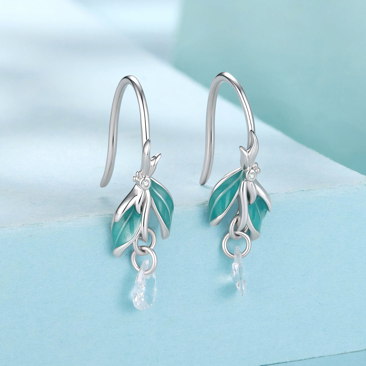 925 Sterling Silver White Gold Plated Enamel Pavé CZ 2.2x0.6cm Earrings for Women