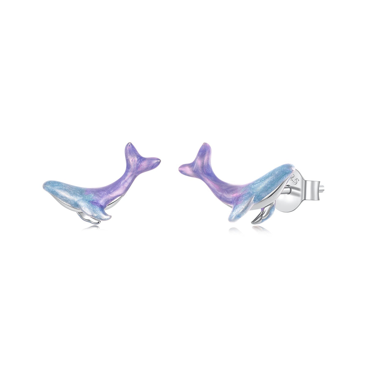 925 Sterling Silver White Gold Plated Enamel 0.7x1.4cm Earrings for Women