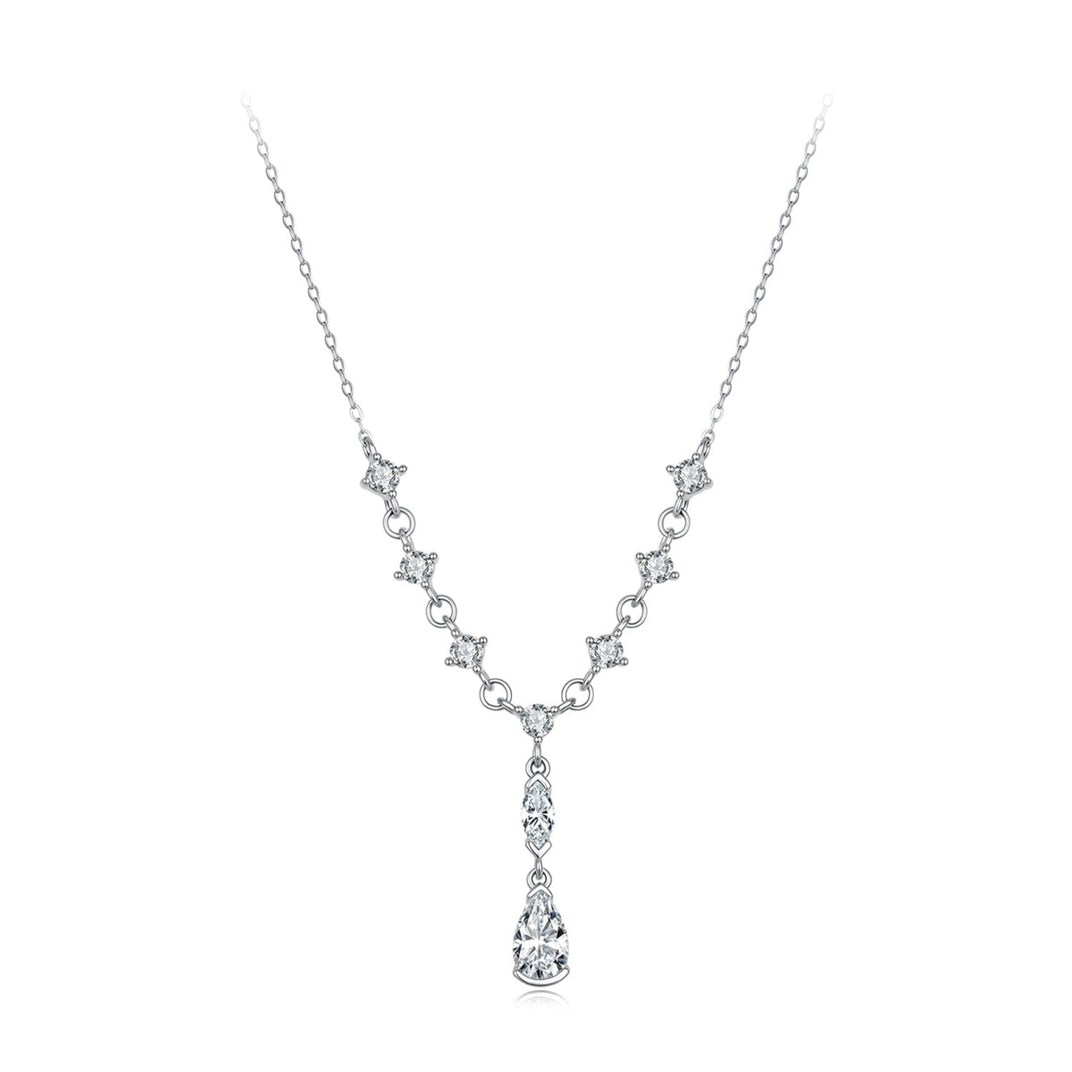 925 Sterling Silver White Gold Plated 1 Carat Moissanite 40+5cm Pavé CZ Necklace for Women