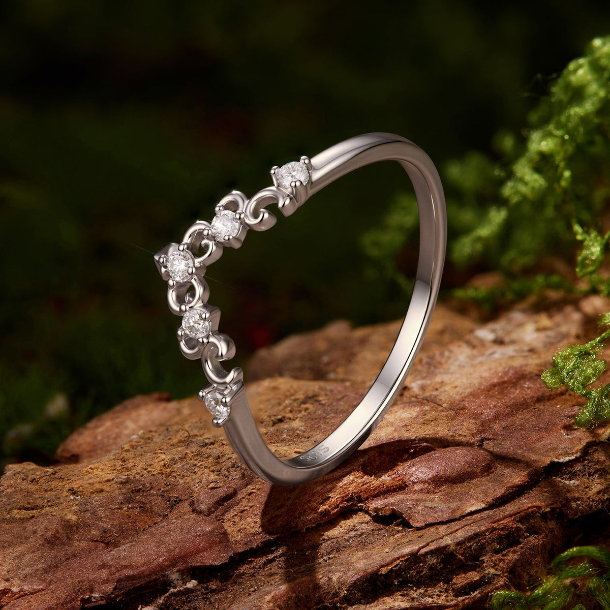 925 Sterling Silver White Gold Plated Moissanite Size 6 Ring for Women