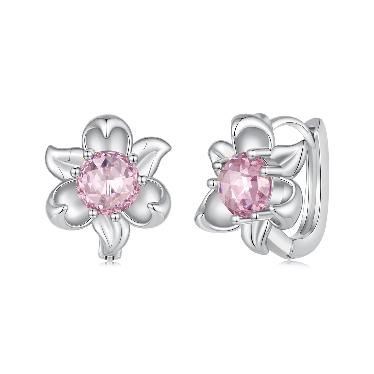 925 Sterling Silver White Gold Plated Transparent Glass 1.4 x 1.2 cm Hoop Earrings for Women