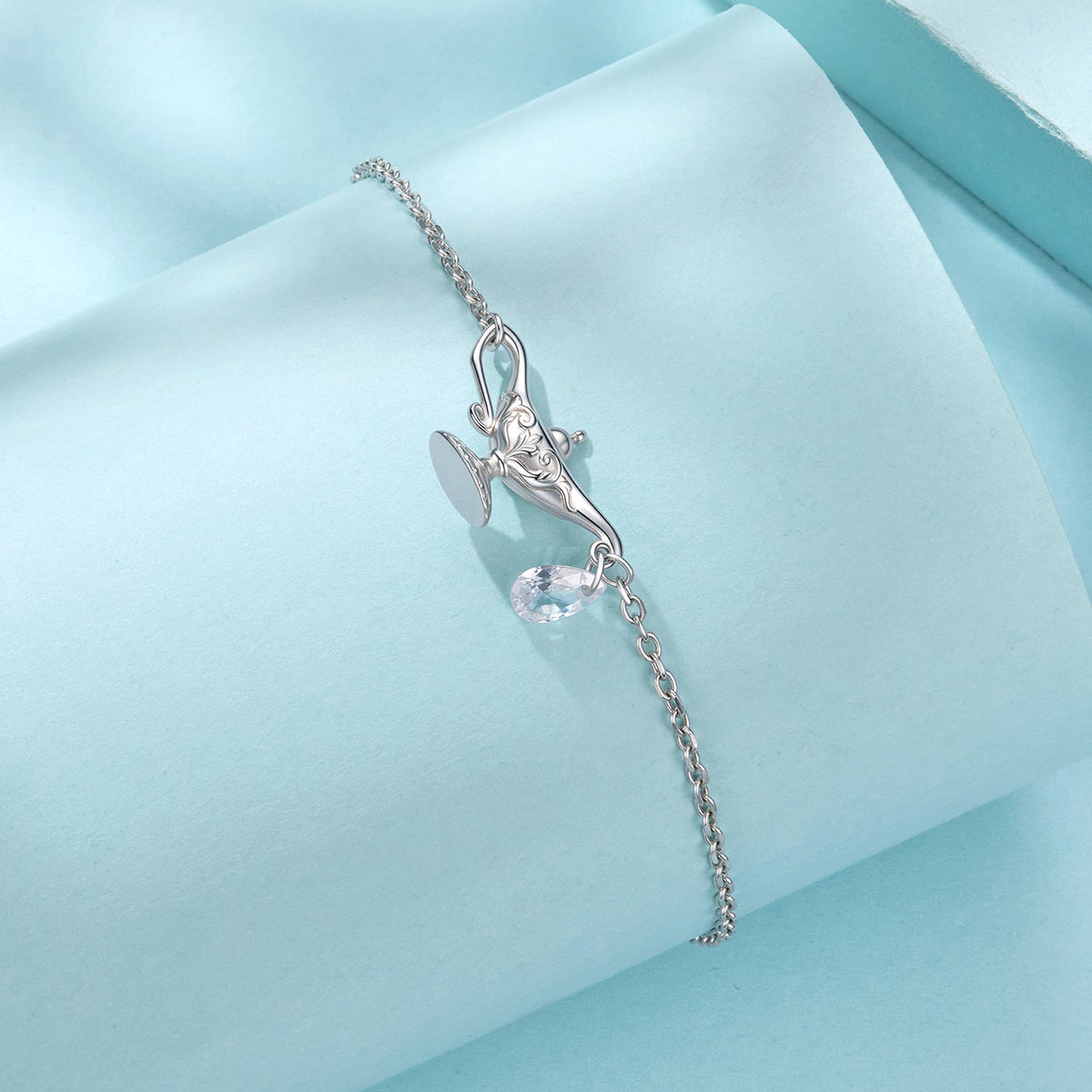 925 Sterling Silver White Gold Plated CZ Pavé 15+6cm Chain 1.0x1.7cm Pendant Bracelet for Women