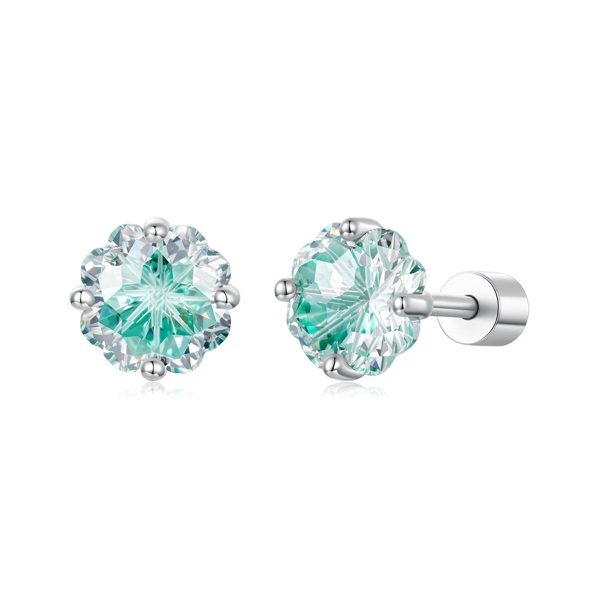925 Sterling Silver White Gold Plated Transparent Glass 0.8x1.0cm Earrings for Women