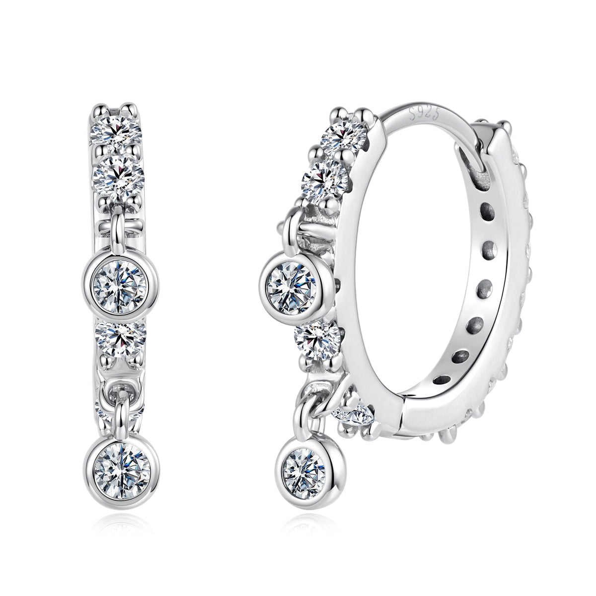 925 Sterling Silver White Gold Plated CZ Hoop Earrings for Women