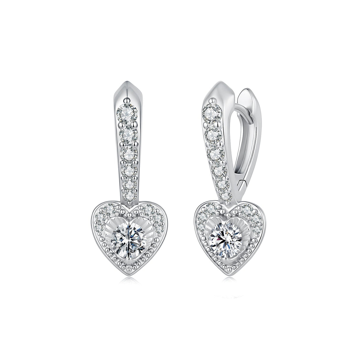 925 Sterling Silver White Gold Plated Moissanite Pavé CZ 2.2x0.9cm Earrings for Women