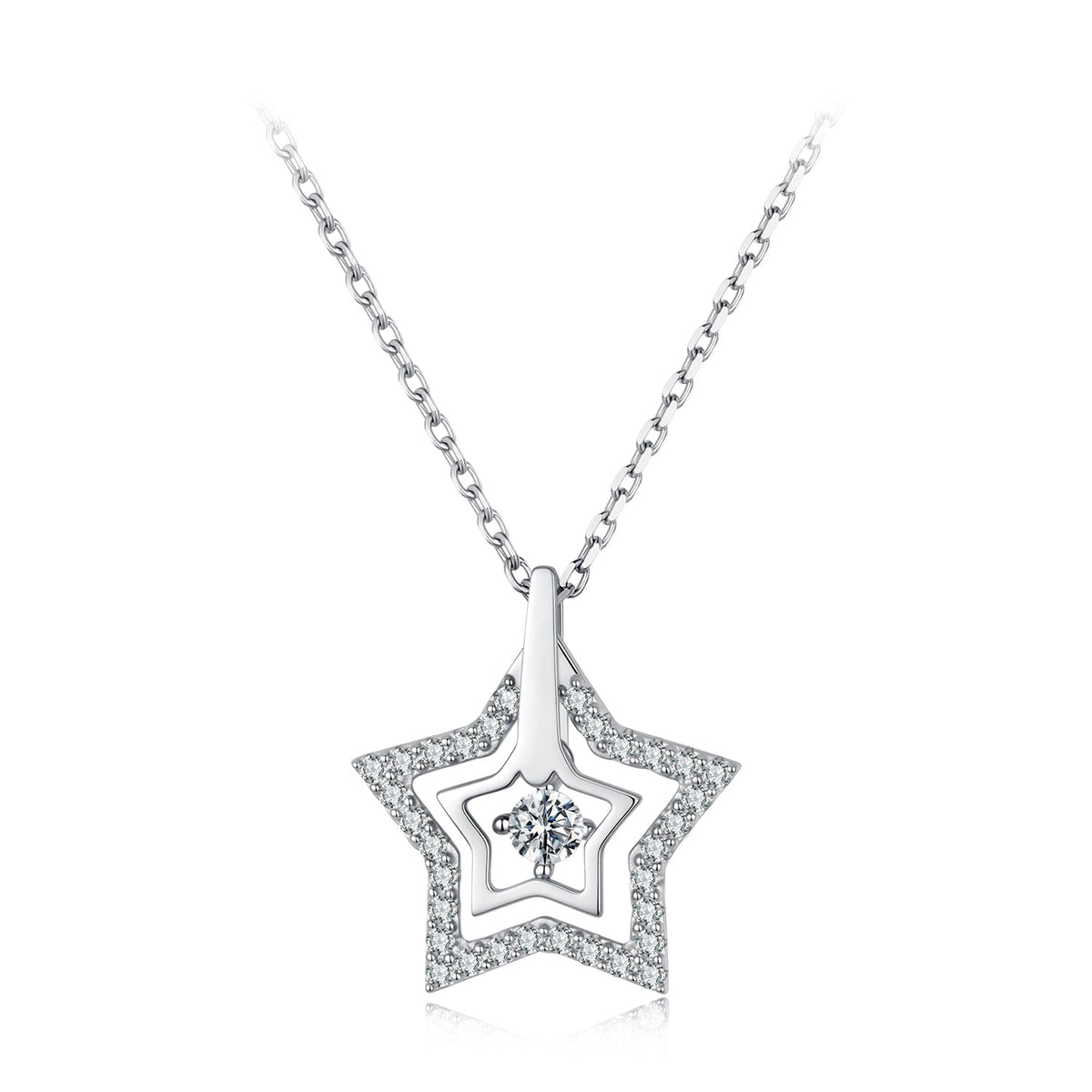 925 Sterling Silver White Gold Plated Moissanite 40+5cm Necklace for Women
