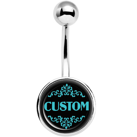 Custom Teal Personalized Name Belly Ring