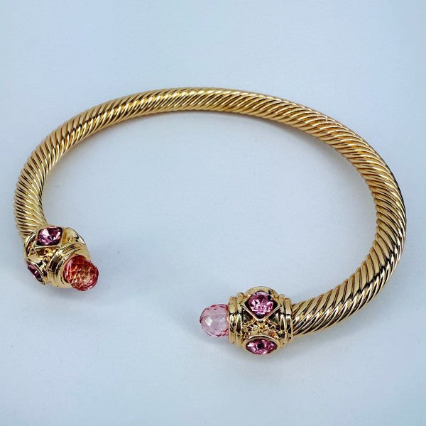 Adjustable Gold Finish Cable Bracelet With Stones