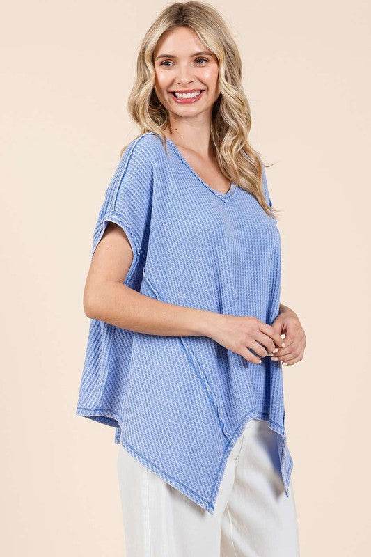 Mittoshop Mineral Wash Waffle Knit Pointed Hem Oversized Top