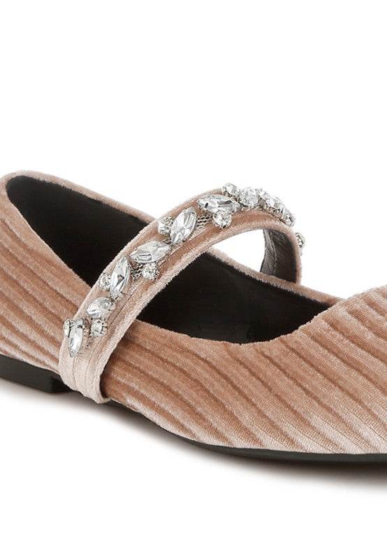 Dresden Diamante Brooch Velvet Ballerinas