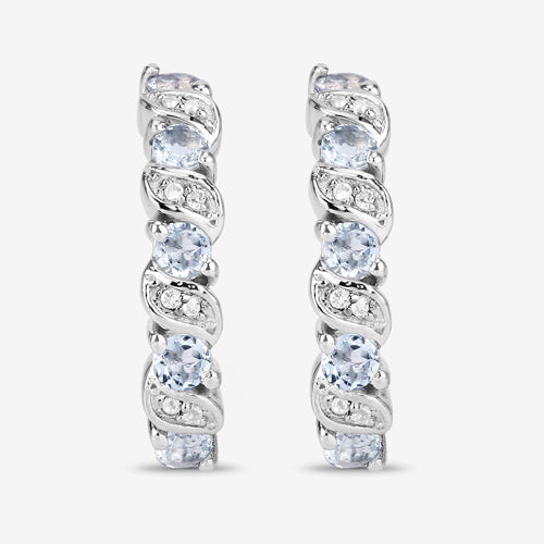1.08 Carat Genuine Aquamarine and White Topaz .925 Sterling Silver Earrings