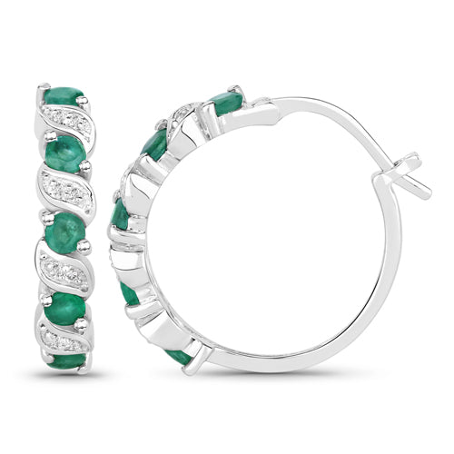 1.08 Carat Genuine Emerald and White Topaz .925 Sterling Silver Earrings