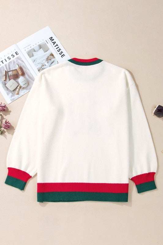 Plus Size Christmas Holly Jolly Colorblock Edge Sw