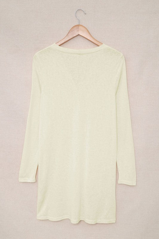 Solid Open-Front Buttoned Cardigan