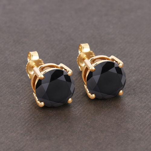 4.30 Carat Genuine Black Diamond 14K Yellow Gold Earrings