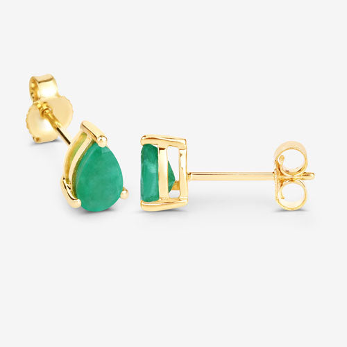 0.70 Carat Genuine Zambian Emerald 10K Yellow Gold Earrings