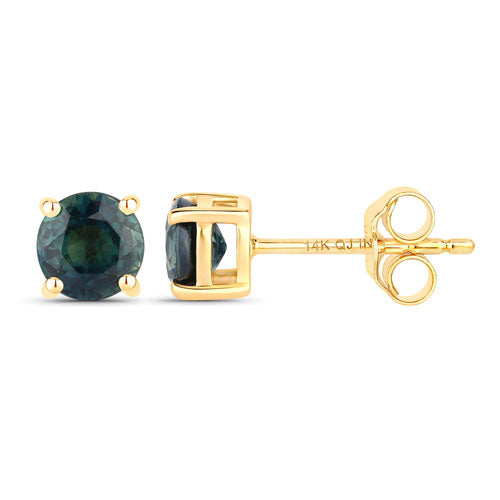 1.30 Carat Genuine Blue Sapphire 14K Yellow Gold Earrings