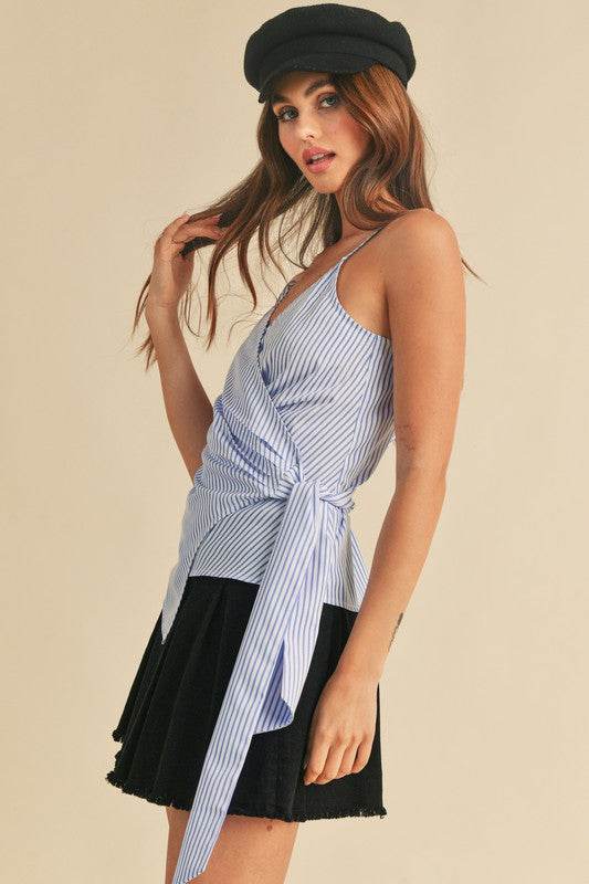 Aemi + Co Side Knotted Surplice Striped Cami