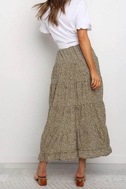 Boho Floral Print Midi Skirt Casual Side Slit Skir