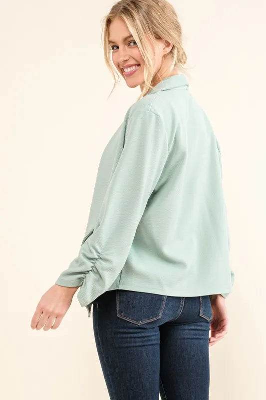 And The Why Stretch Non-Wrinkled Basic Open-Front Blazer