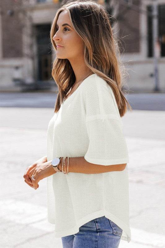 Jennifer Waffle Knit Drop Shoulder Loose Top