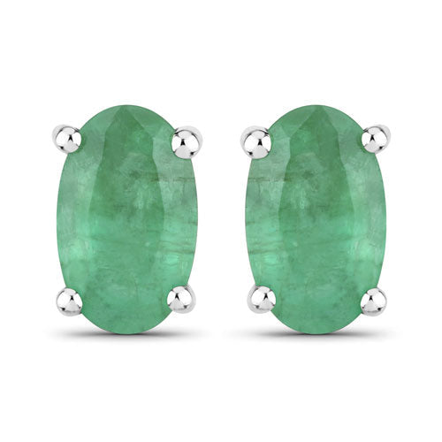 0.38 Carat Genuine Zambian Emerald 10K White Gold Earrings