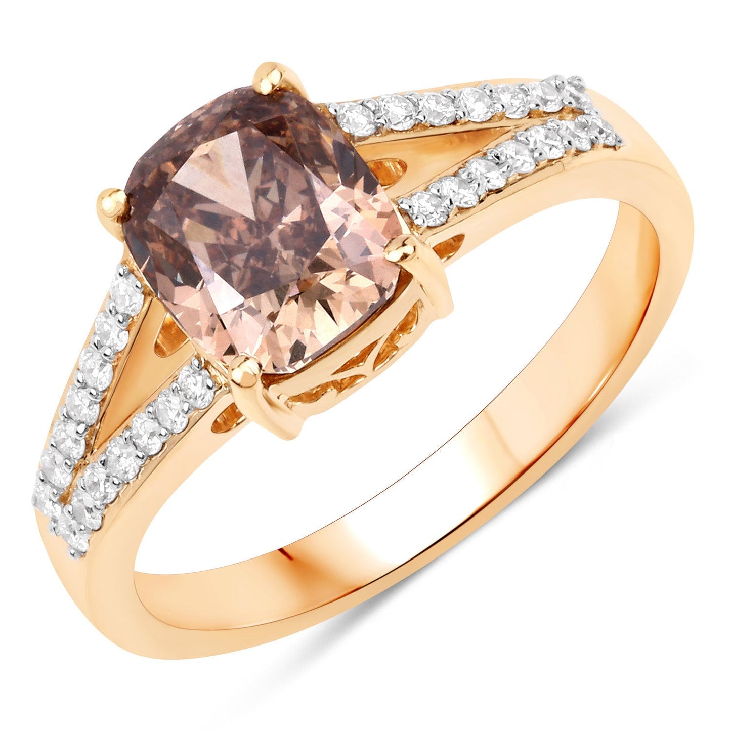 IGI Certified 2.02 Carat Genuine Brown Diamond Center and 0.22cttw White Diamond 18K Yellow Gold Ring (2.24cttw)