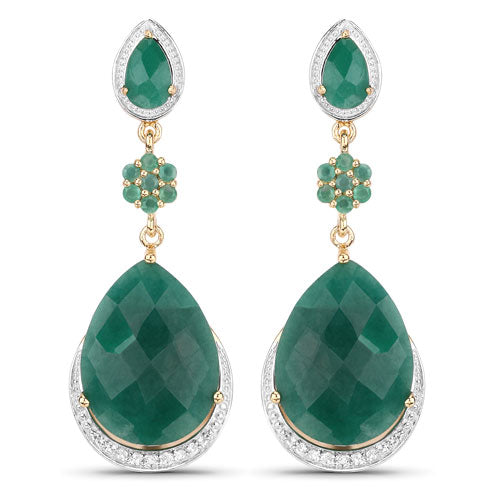 22.70 Carat Dyed Emerald and White Topaz .925 Sterling Silver Earrings