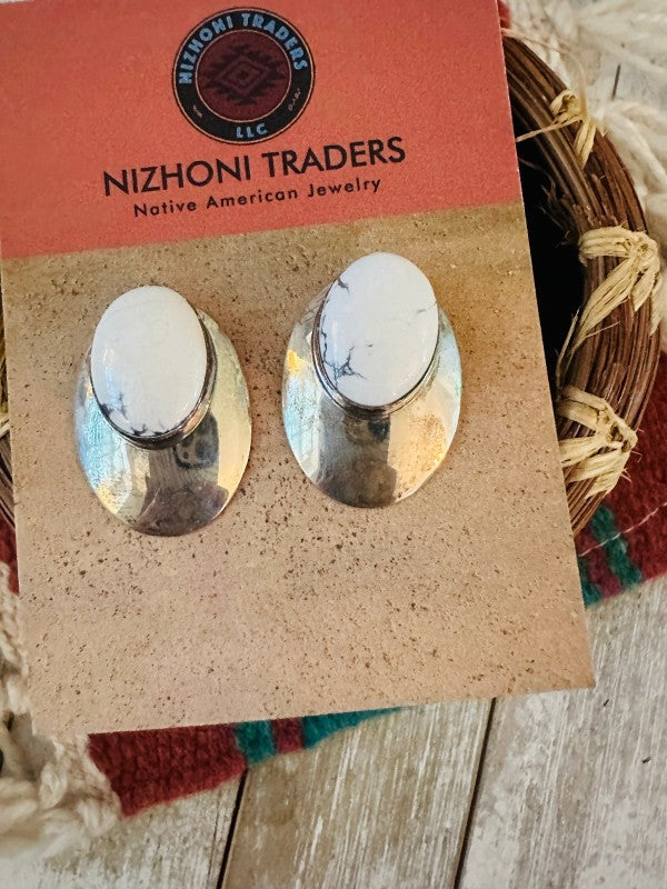 Navajo Howlite & Sterling Silver Post Earrings
