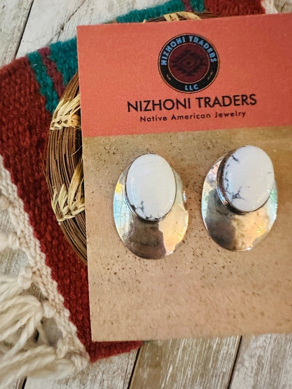 Navajo Howlite & Sterling Silver Post Earrings