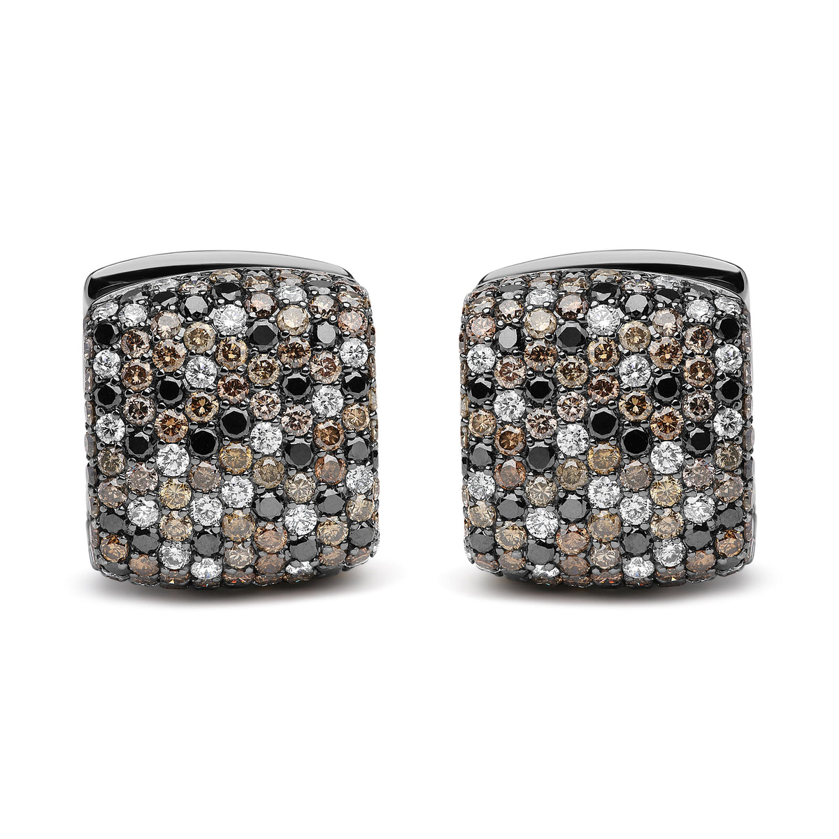 Black Rhodium Plated 18K White Gold 12 5/8 Cttw Multi Color Diamond Square Domed Huggie Hoop Earrings  (Brown, Black, G-H Color, SI1-SI2 Clarity)