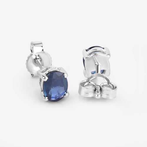 0.68 Carat Genuine Blue Sapphire 10K White Gold Earrings