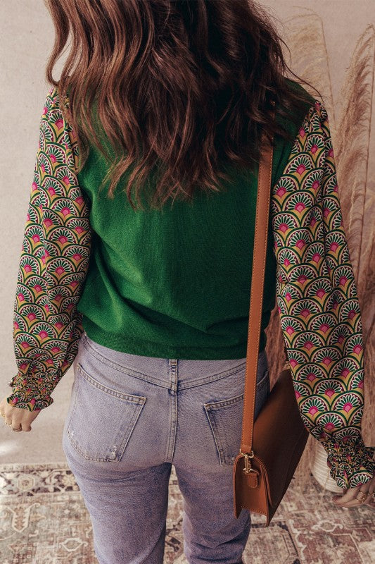 Floral Patchwork Puff Sleeve Sweater