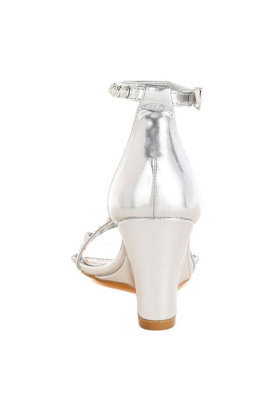 Jumera Metallic Pearl Embellished Wedges