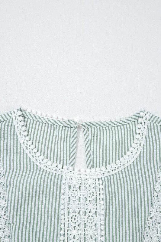 Meredith Stripe Lace Patchwork Crew Neck Tank Top