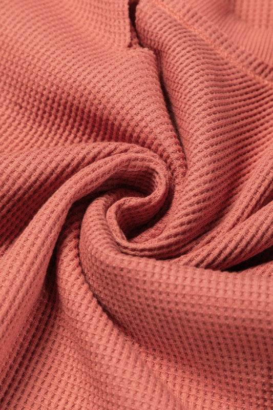 Giselle Exposed Seam Slit Neck Waffle Knit Patchwo
