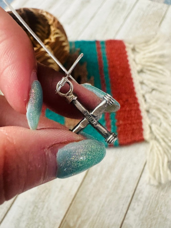 Navajo Sterling Silver & Queen Pink Conch Cross Da