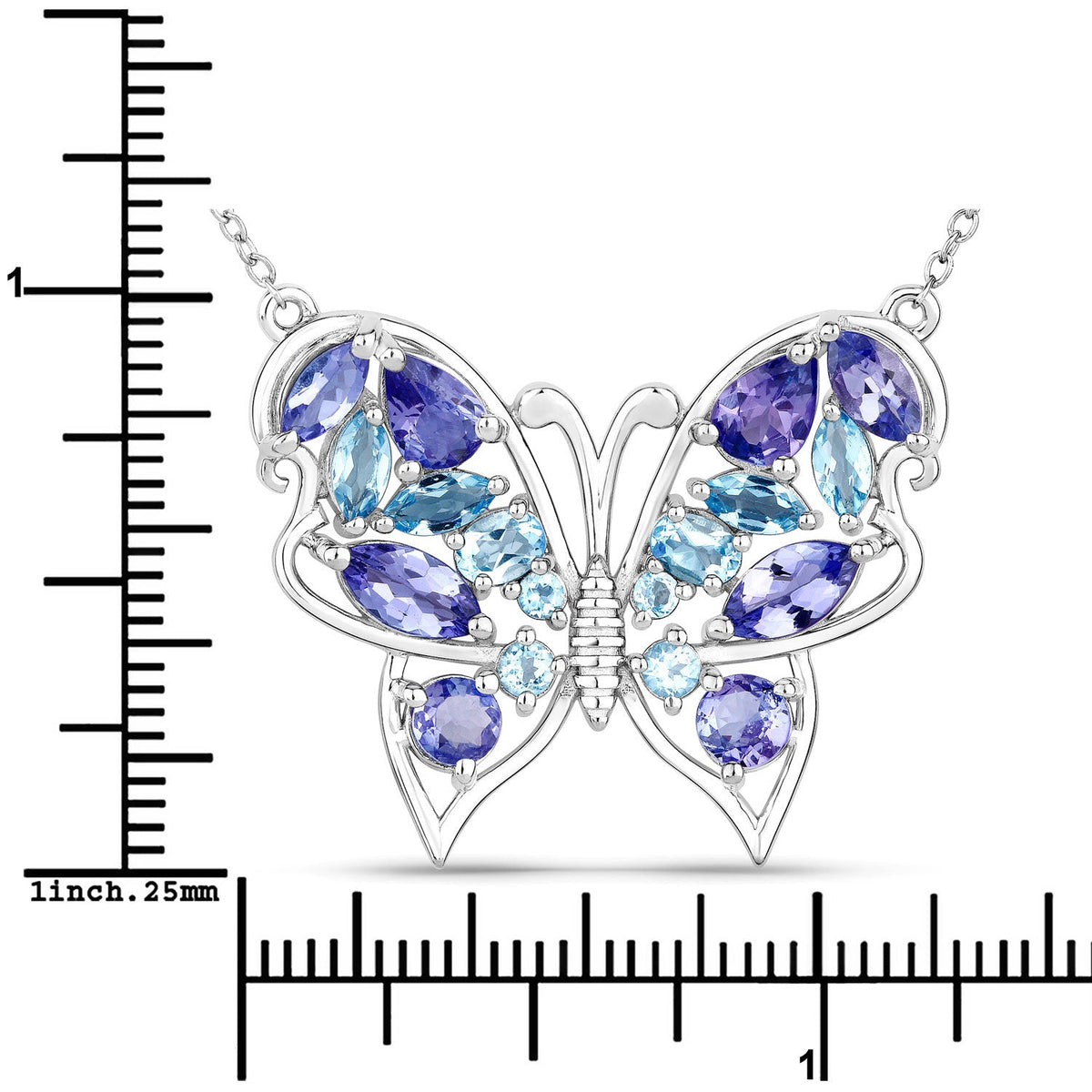 3.60 Carat Genuine Tanzanite and Swiss Blue Topaz .925 Sterling Silver Necklace