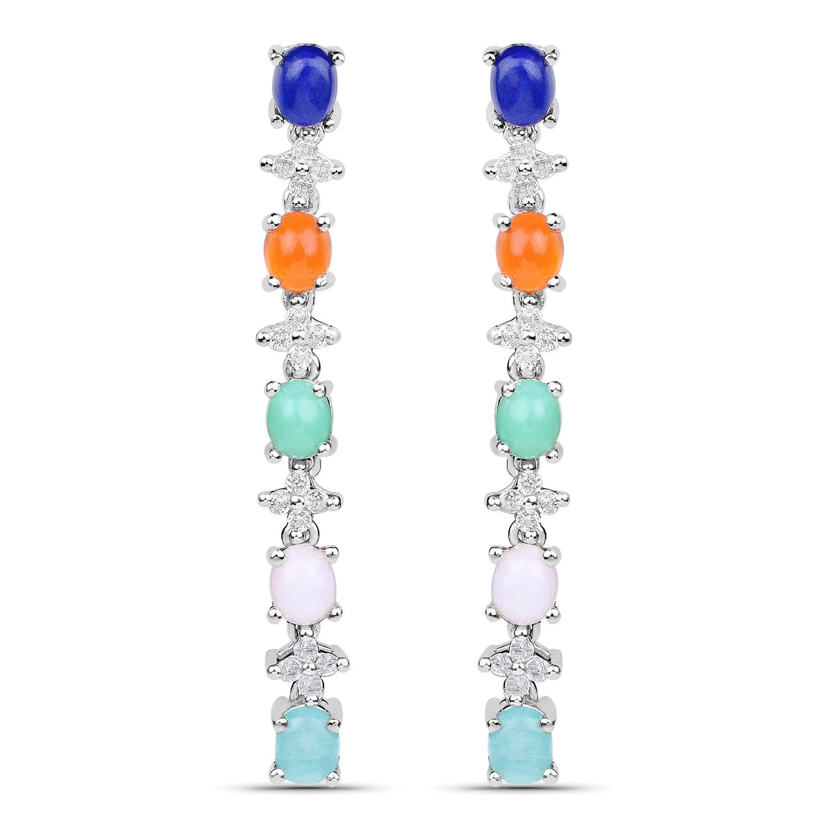 4.40 Carat Genuine Multi Stone .925 Sterling Silver Earrings