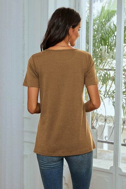 Star Print Color Block Round Neck T Shirt