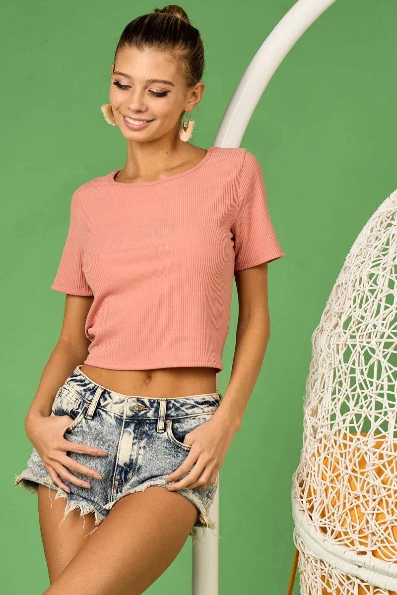 BiBi Rib Knit with Back Cross and Tied Detailed Top