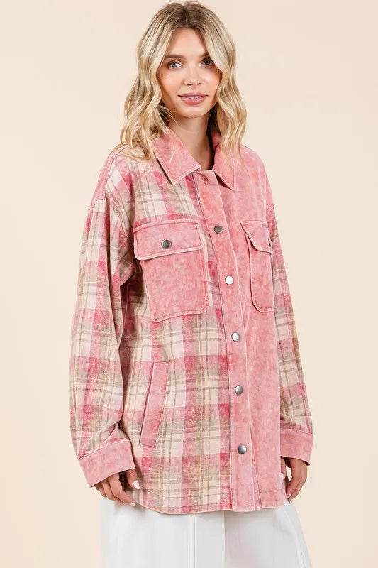 Mittoshop Plaid Button Down Drop Shoulder Jacket
