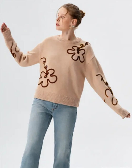 Floral Pattern Knit Sweater