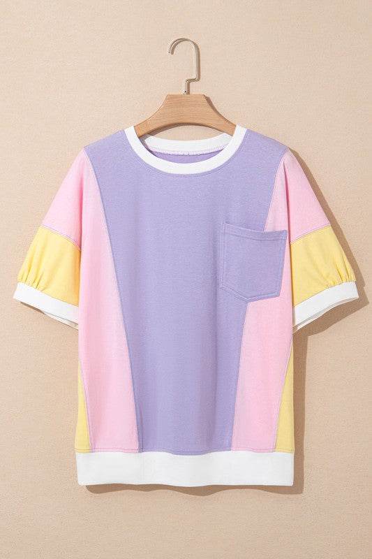 Zoe Patchwork Half Sleeve Oversized Top