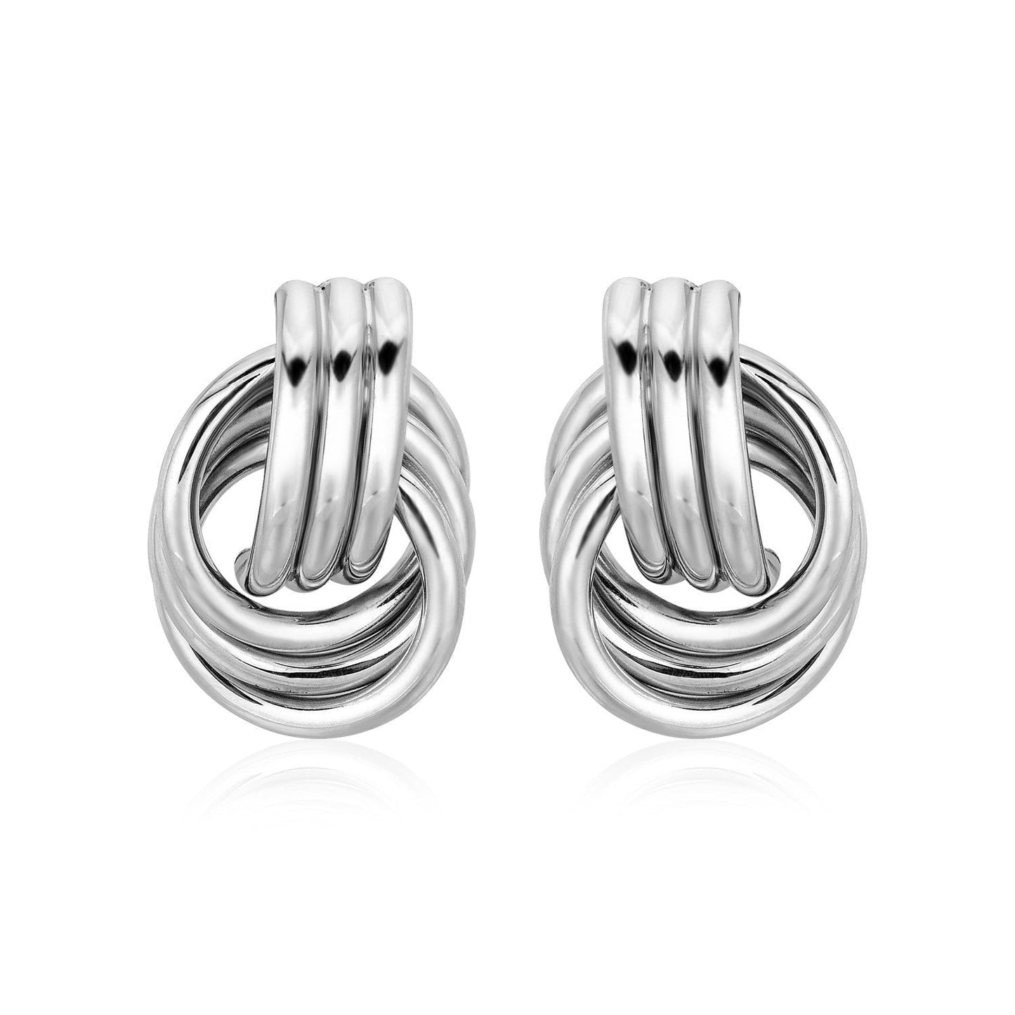 Polished Love Knot Earrings with Interlocking Rings in Sterling Silver