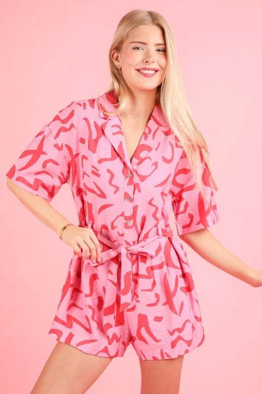 VERY J Oversized Printed Button Down Resort Romper