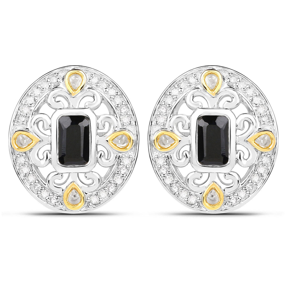 0.93 Carat Genuine Blue Sapphire and White Diamond .925 Sterling Silver Earrings
