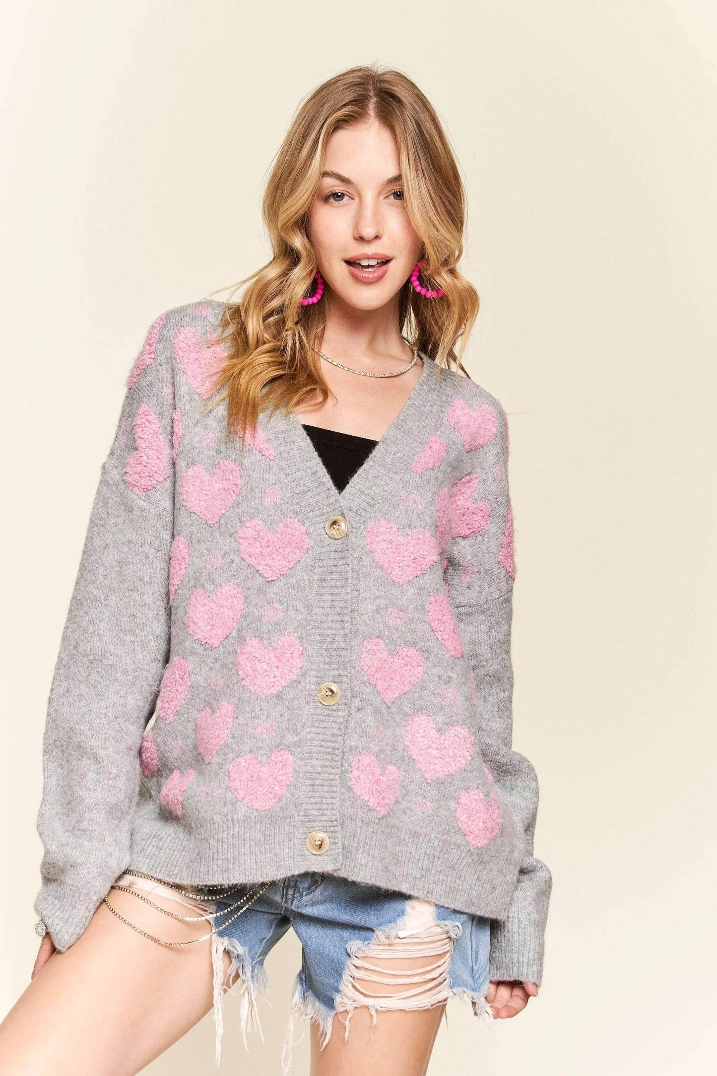 ADORA Button Down Heart Sweater Cardigan