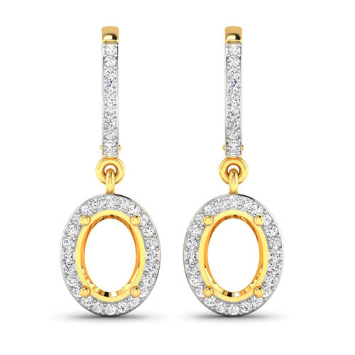 0.32 Carat Genuine White Diamond 14K Yellow Gold Semi Mount Earrings - holds 8x6mm Oval Gemstones