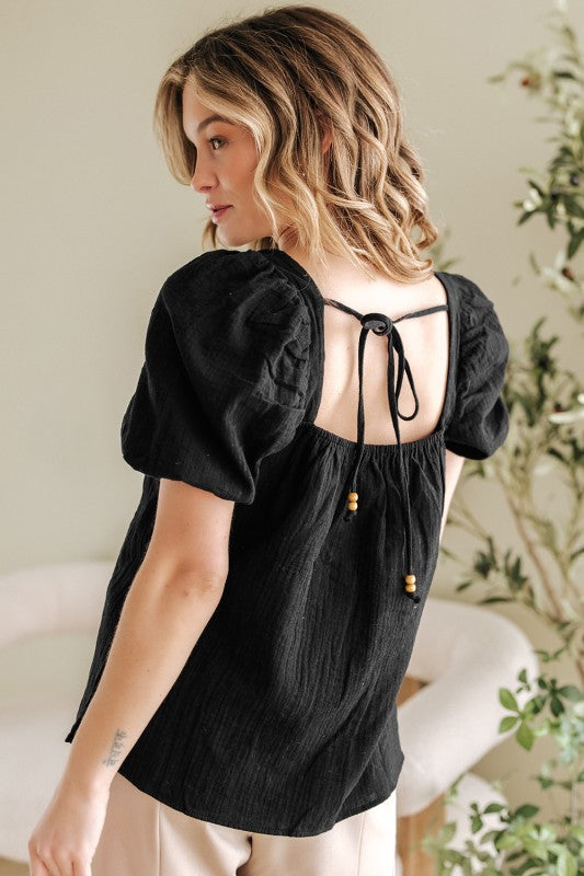 DAVINA CROCHET SQUARE NECK TEXTURED SHORT SLEEVE B